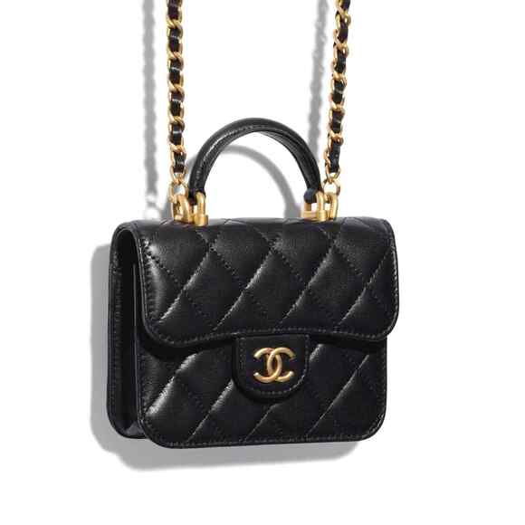 Chanel 21A Black Flap Coin Purse With Chain Gold Handle Shoulder Crossbody Bag - Picture 3 of 12